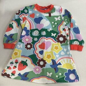 Mini Boden 5-6Y Rainbow Garden Scenic Snuggle Dress - Strawberries Birds Snails